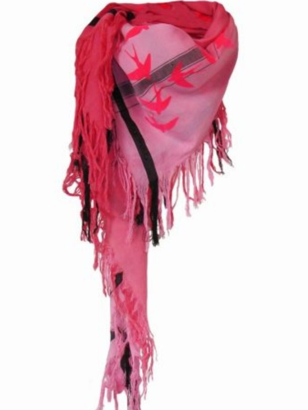 Leigh & Luca Limited Edition Love Pink Bird Print Fringe Scarf Collection